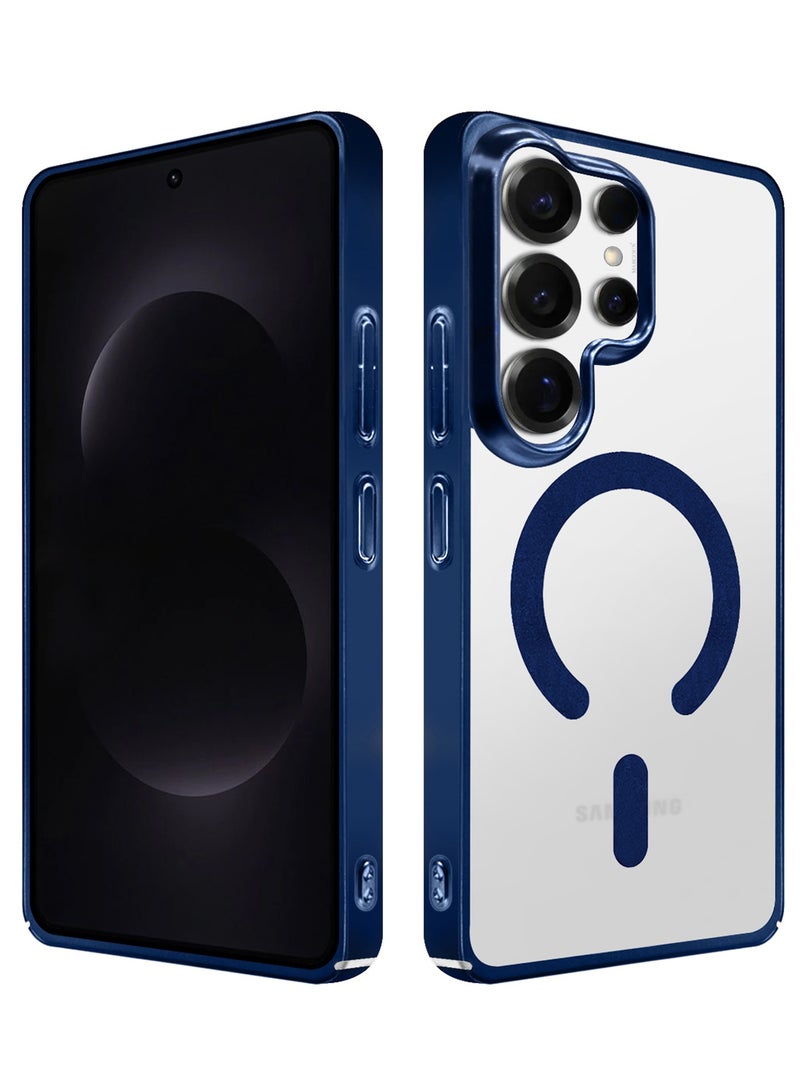 CATANES Electroplated Magnetic Transparent Case for S26 Ultra - Camera Guard and Shock-Resistant Frame with Privacy Screen Protector - Midnight Blue - Image 3